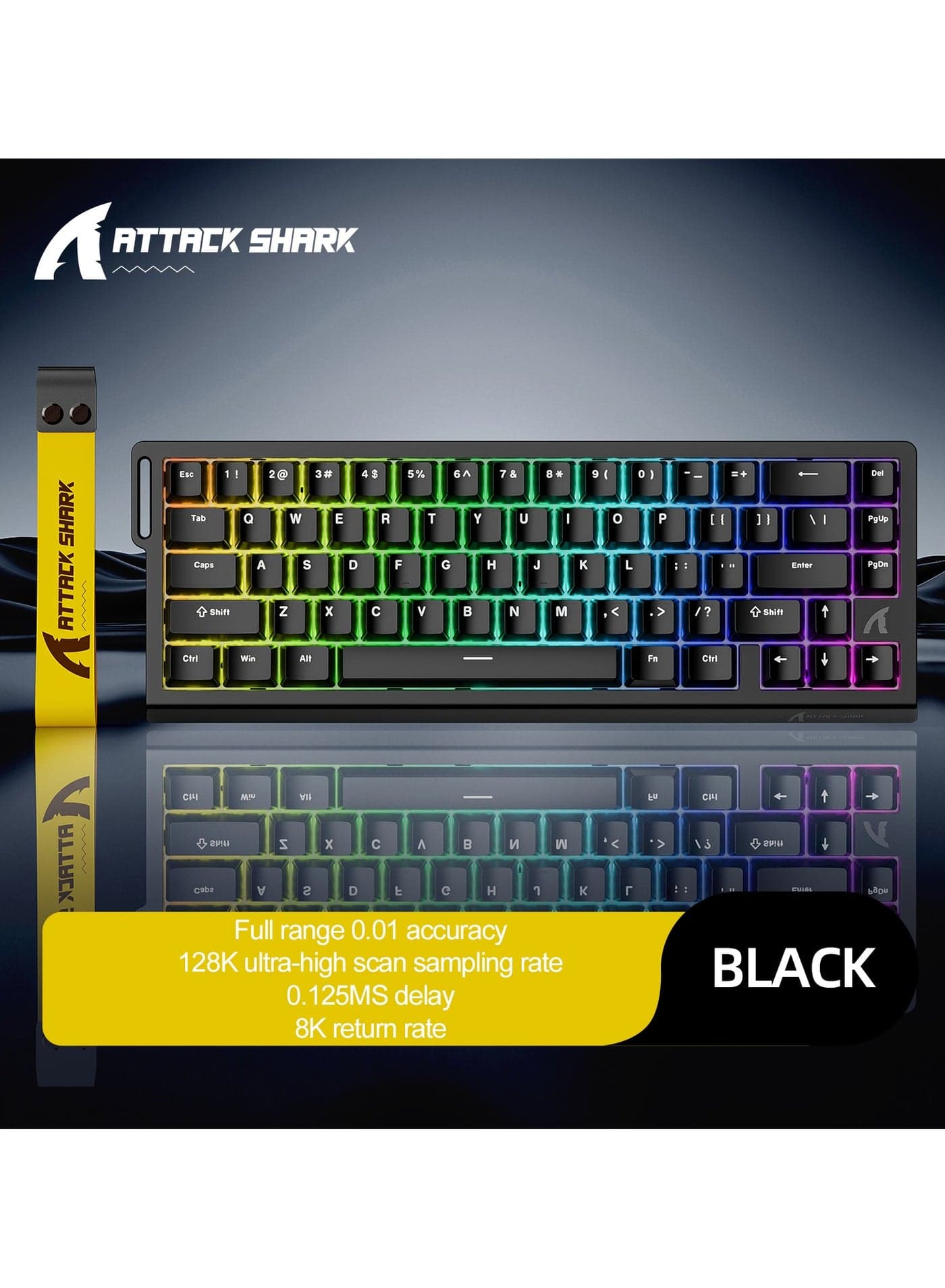 Attack Shark X68HE Wired Magnetic Gaming Keyboard, 0.01mm Adjustable Actuation, 8kHz Polling Rate, RGB Backlight, Side-Printed PBT Keycaps, 100M Lifespan Hall Effect Switches, 65% Layout (Black)