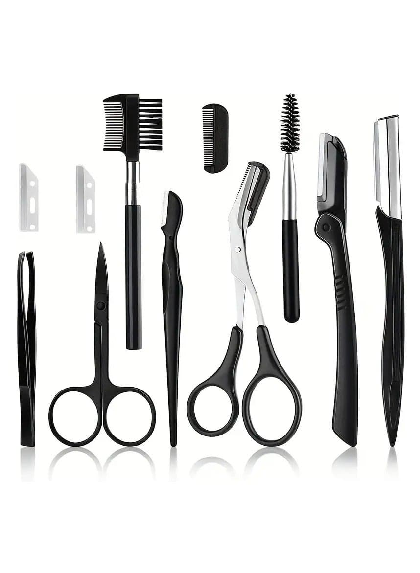 11 Pcs Eyebrow Kit for Women and Men Stainless Steel Eyebrow Grooming Set