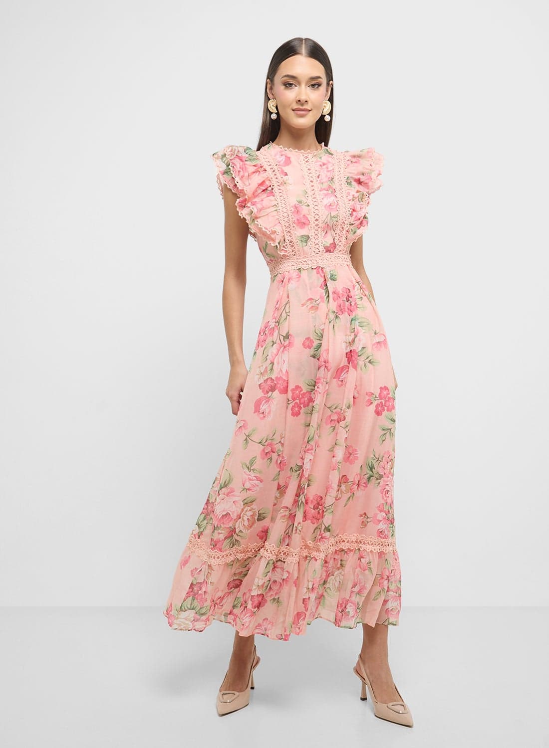 Floral Ruffle Trim Dress