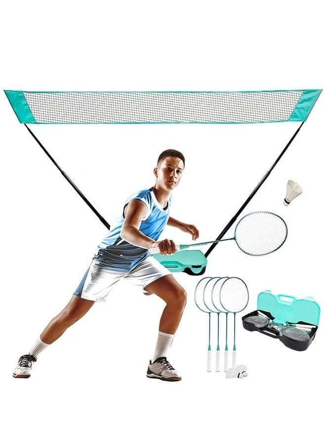 Outdoor Badminton Net Stand,Portable Badminton Net Set with Storage Base, with Net, 4 Racket, 2 Shuttlecocks, Portable Storage Box, for Backyards, Outdoor Games