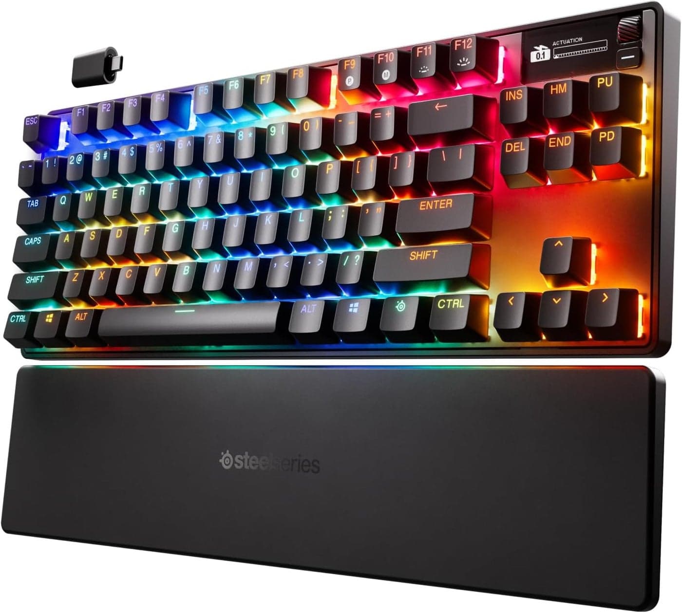 Apex Pro TKL Gen 3 Wireless Mechanical Gaming Keyboard, OmniPoint 3.0 Adjustable HyperMagnetic Switches, 0.7ms Response Time, Double-Shot PBT Keycaps, 37.5 hrs Battery Life (Wireless), 5 Custom Profiles, Per-Key RGB Lighting, OLED Smart Display, US English Layout, Wireless & Bluetooth Connectivity, Black | 64871
