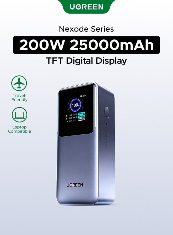 25000 mAh 25000mAh 200W Power Bank,Ultral-Fast Laptop Portable Charger,2C1A,Airline-Friendly, Fast Charging Battery Pack With Digital Color Screen, Compatible With Samsung S26/S25 Ultra, iPhone 17/16 Pro Max,Macbook, Lenovo, Dell, iPad 25000 200W(1 Separated Cable)