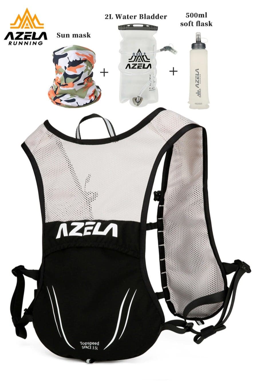 AZELA Sports Hydration Vest Set 3.5L with Bonus Neck Gaiter - Breathable Back System & Survival Accessories