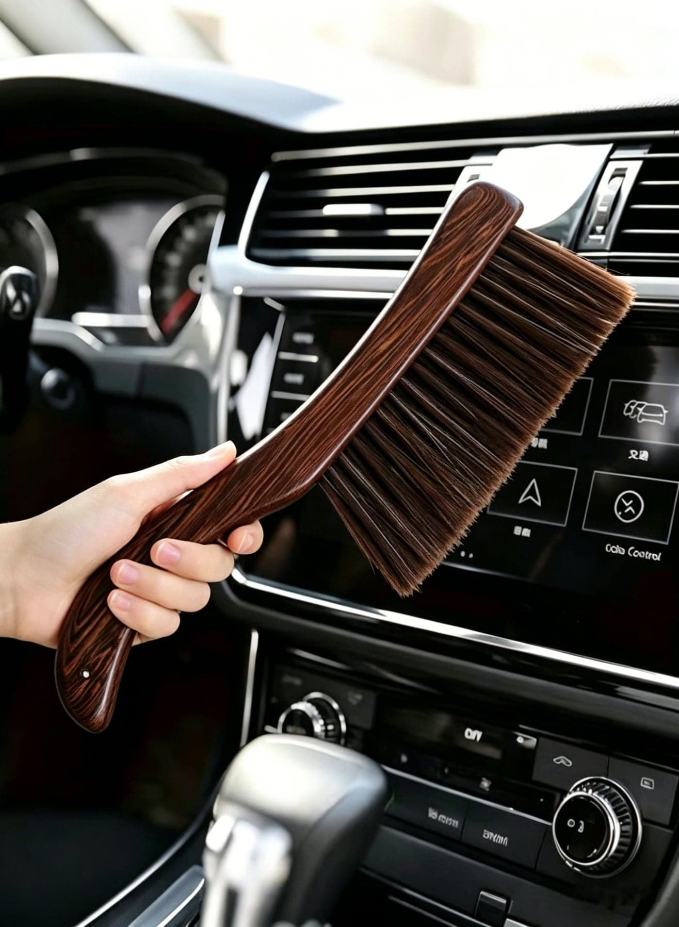 Car Interior Cleaning Brush, Soft Bristle Cleaning Brush, Dust Removal Brush, Automotive Interior Cleaning Tool Suitable for cleaning car dashboards, air vents, leather, computers, etc., without damaging the surface (Brown, 1 Pack)