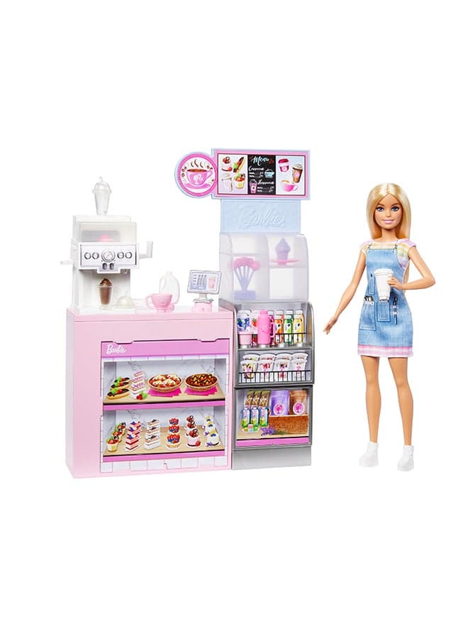 Naschcafé HXN94 Blonde Barista Doll Playset with Over 12 Accessories Including Coffee Maker/Smoothie Maker, Food and Cups