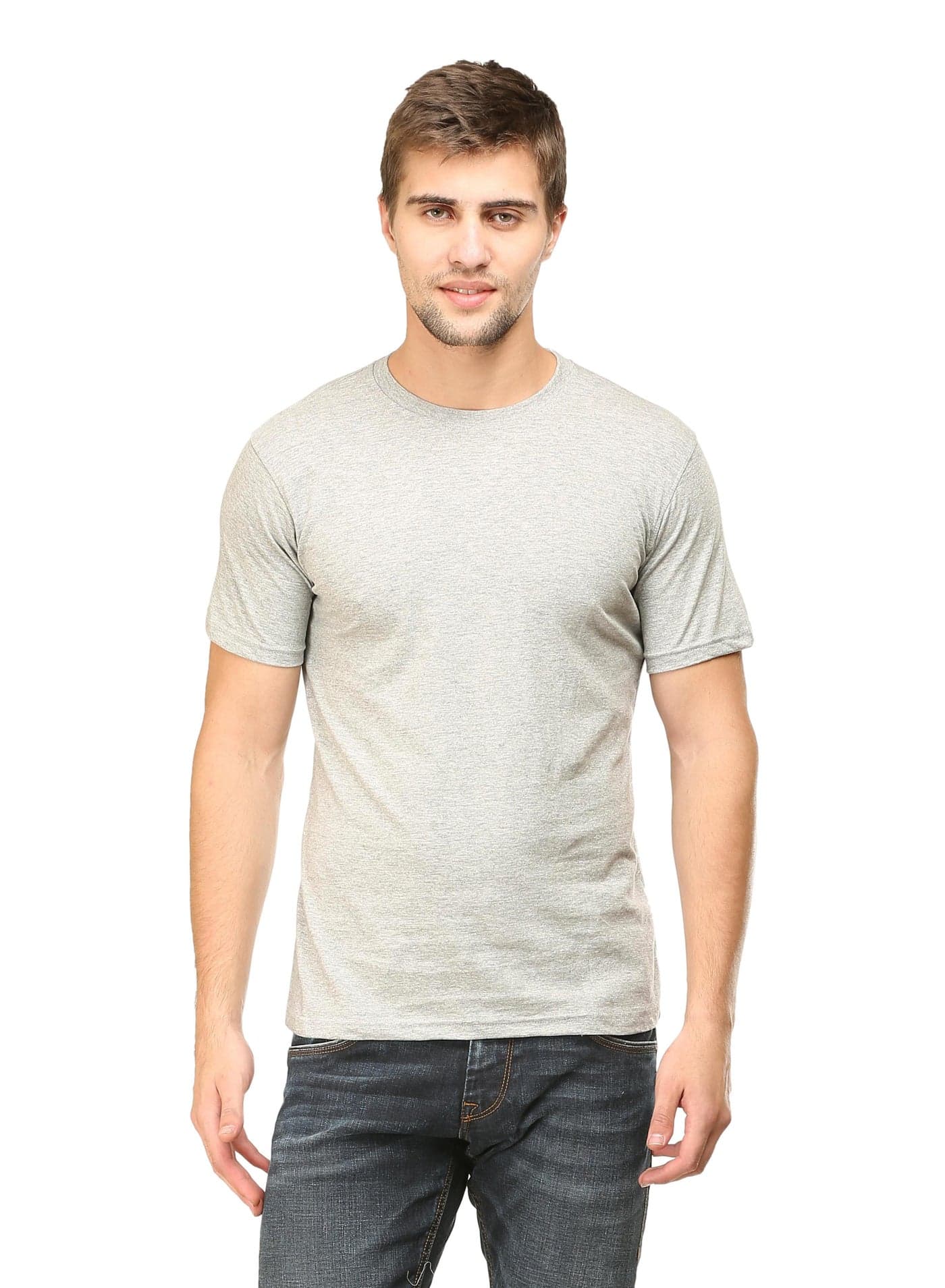Grey Melange Men's Half Sleeve Round Neck Cotton Tshirt