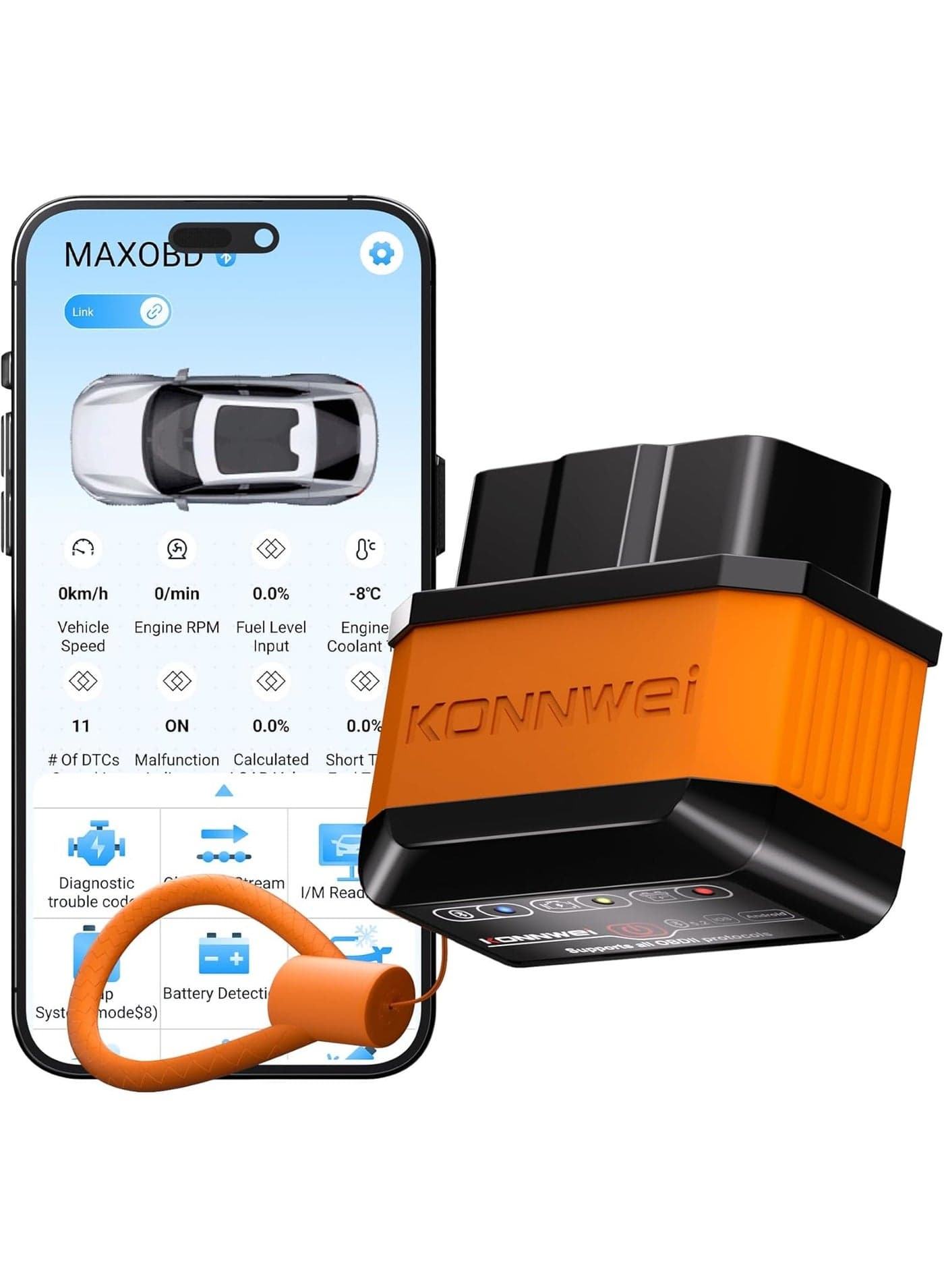 OBD2 Scanner Bluetooth 5.2, Wireless Auto Fixd Car Diagnostic Tool,Works with iOS/Android,Car Check Engine Car Code Reader, Clear Error Code ,Performance Test ,Applicable to 99% of Cars