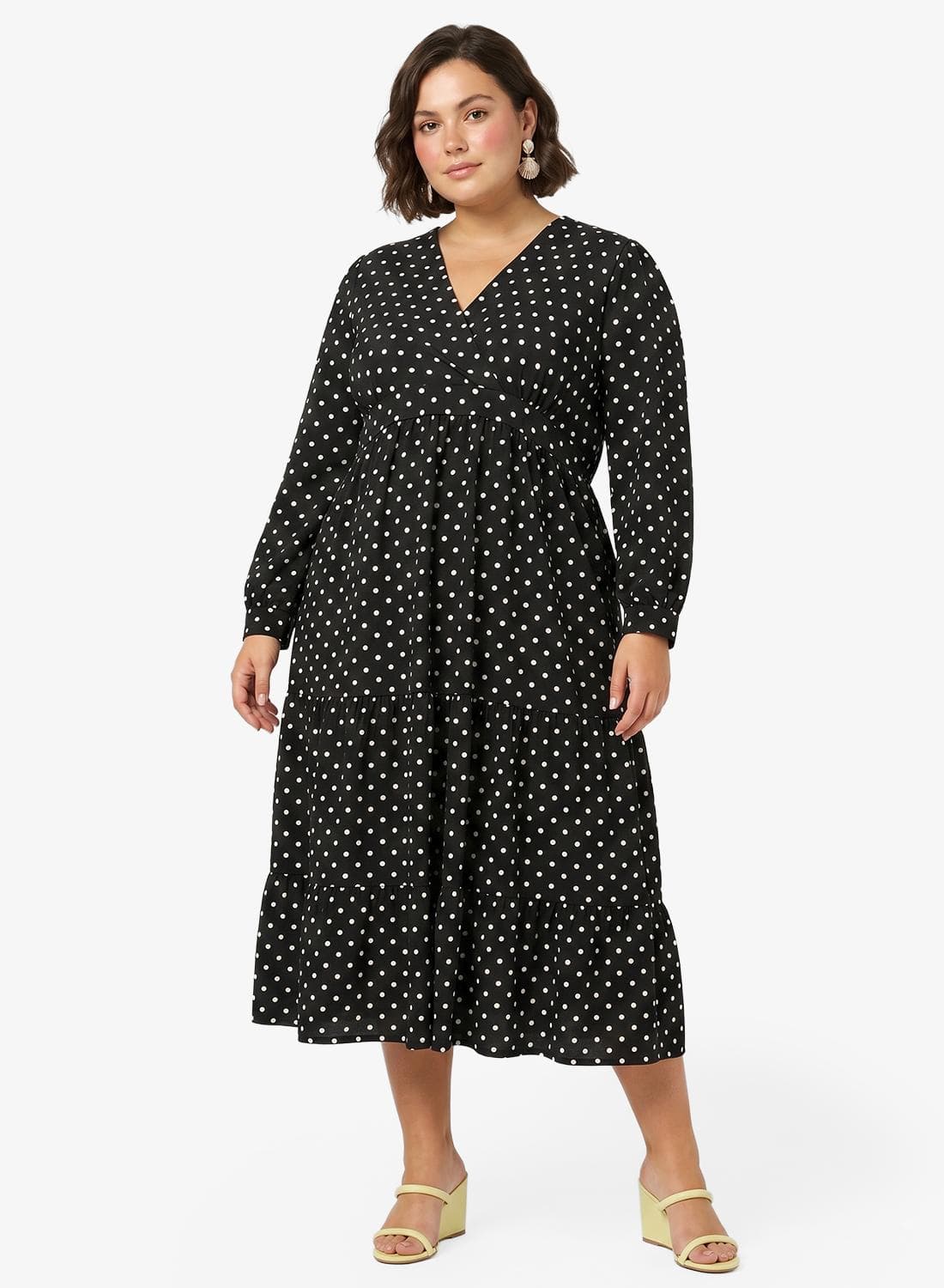 Polka Dot Wrap Around A Line Dress