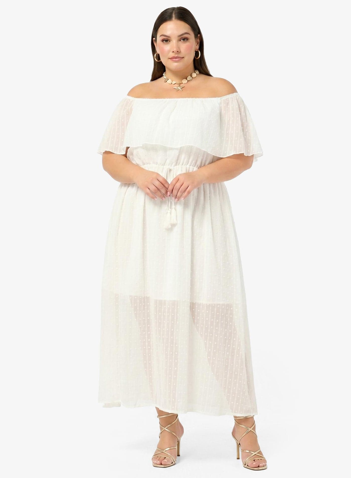Off Shoulder Lace Detail A Line Dress