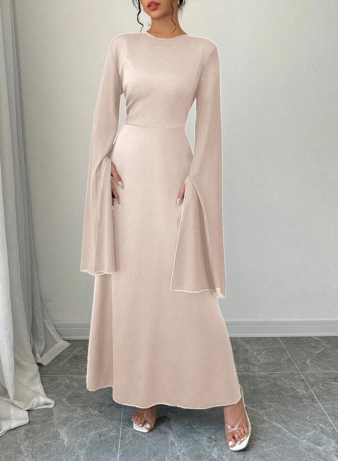 Take Two Solid Round Neck Split Sleeve Maxi Dress