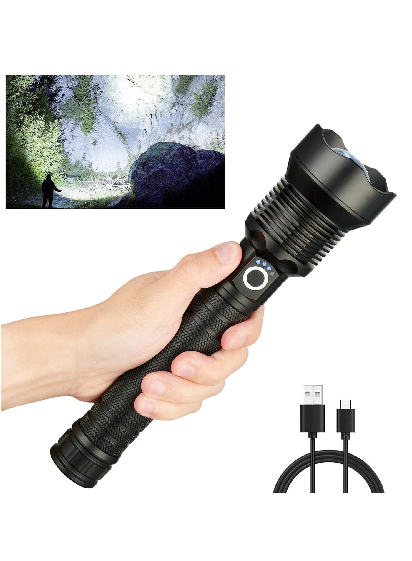 5000 Lumens Super Bright Flashlight with 3 Modes & Waterproof, Powerful Handheld Flashlights,Rechargeable LED Flashlights High Lumens for Outdoor Camping, Emergencies