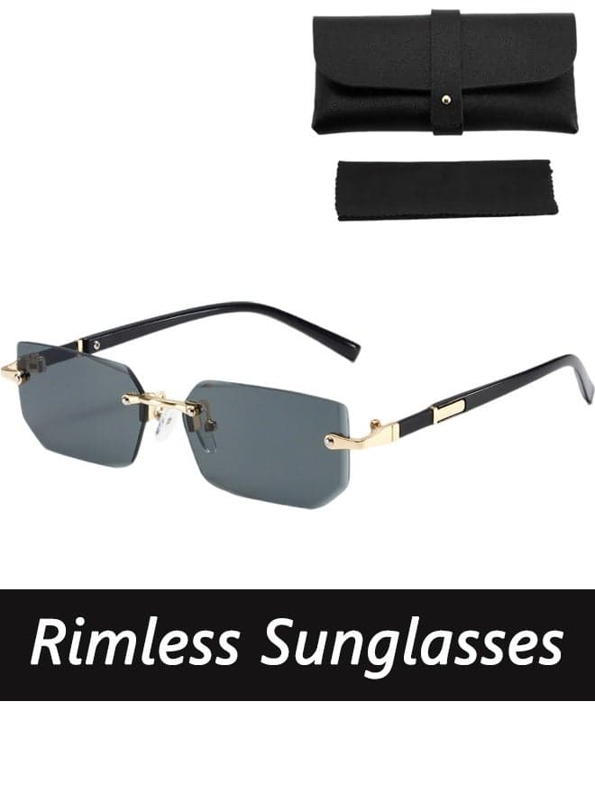 New Rimless Fashion Trend Sunglasses Personalized Sunglasses UV Protection Unisex,comes with a glasses case and a glasses cleaning cloth