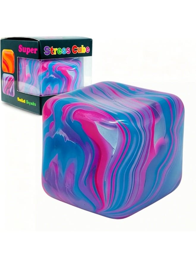 Marble Swirl Stress Cube Squishy Toys (Blue) - Super Solid Squish Fidget Cubes for Anxiety Relief, Colorful Sensory Stress Balls for Kids & Adults, Perfect for Office, School & Travel