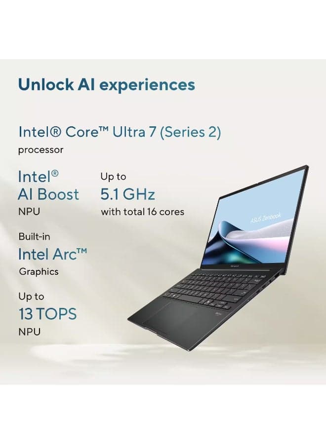 ZenBook 14 OLED Laptop With 14-Inch WUXGA Touchscreen Display, Core Ultra 7 255H Series 2 Processor/16GB RAM/1TB SSD/Intel Arc Graphics/Windows 11 Home (Upgraded) English Jasper Gray