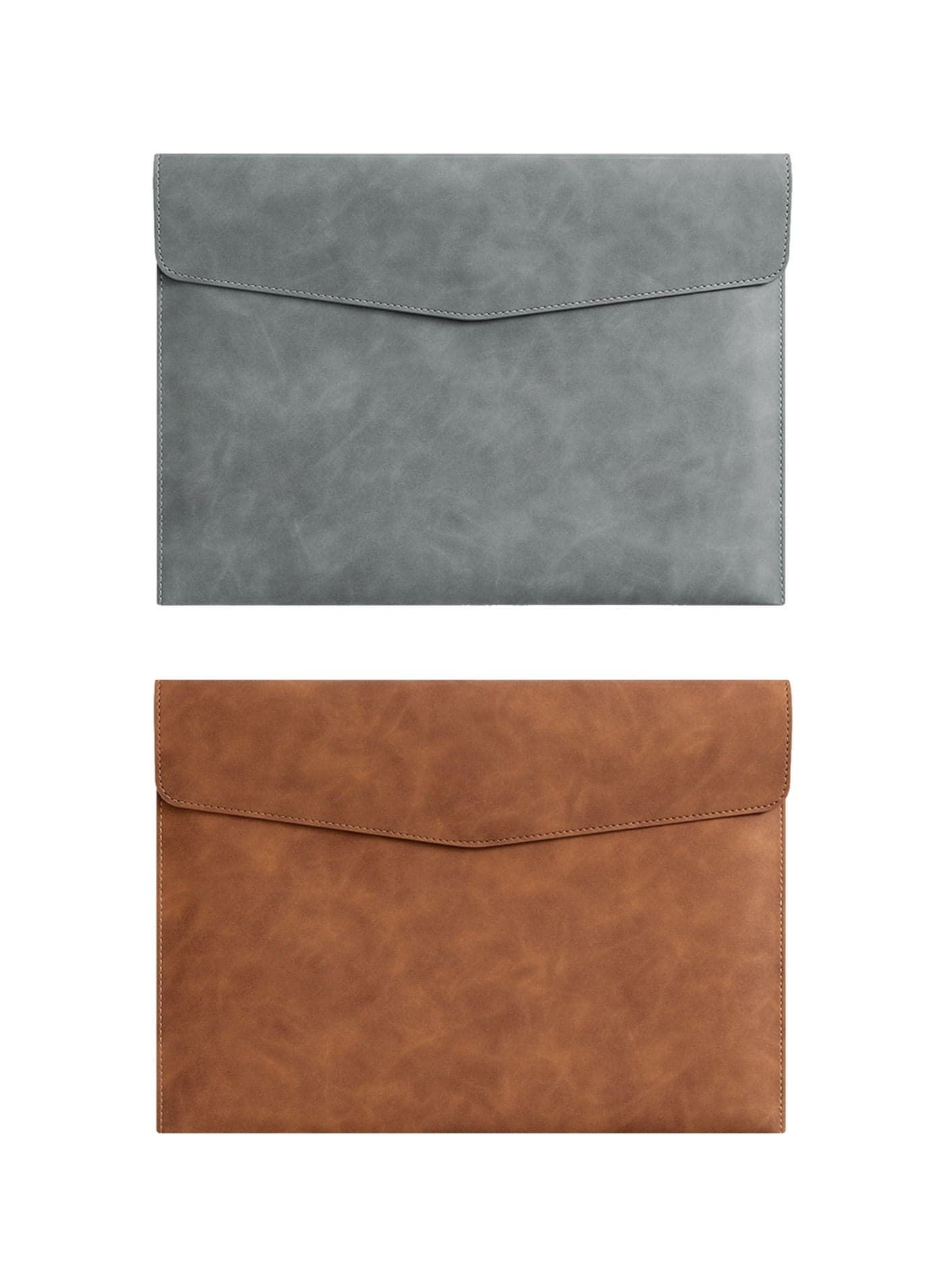 2PCS Leather A4 File Folder, Waterproof PU Wallets Document Holder with Snap Popper Closure, Portable Portfolio Envelope Organizer Case Pockets for Travel Meeting Business Office Tablet (Gray, Brown)