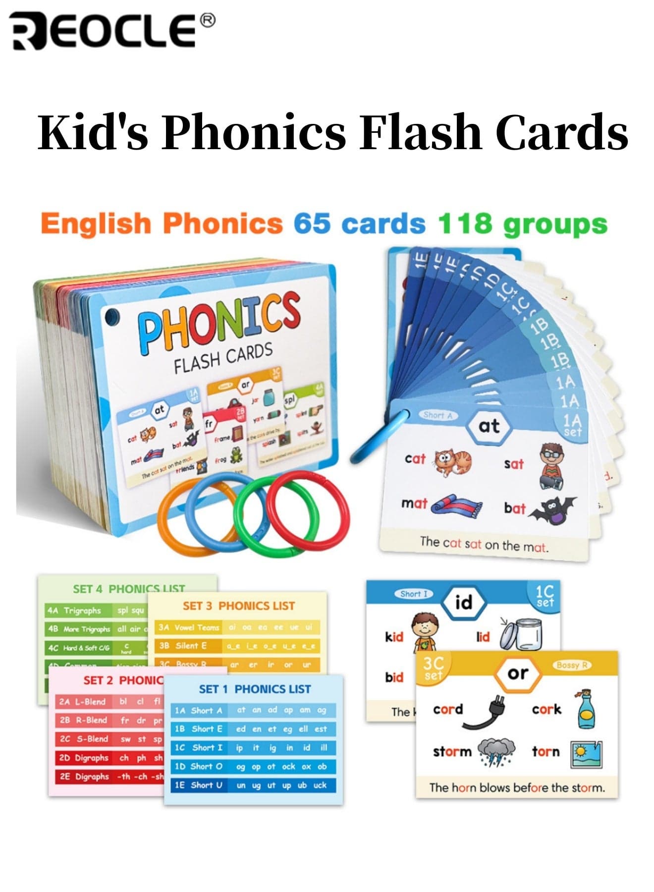 65 Cards Kid's Phonics Flash Cards Learn to Read Phonics Games CVC Digraphs Blends Long Vowel Sounds Educational Toys for Kids Ages 4 8 for Classroom and Homeschool Use