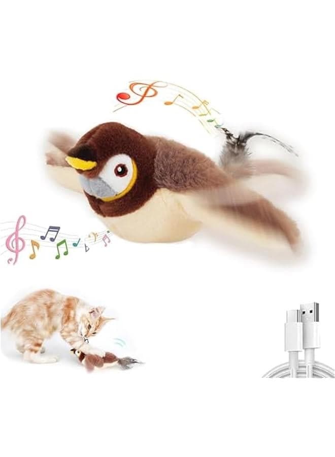 2025 Flying Bird Cat Toy, Interactive Chirping Bird Cat Toy Flapping Wings, Brown, Adult Cats