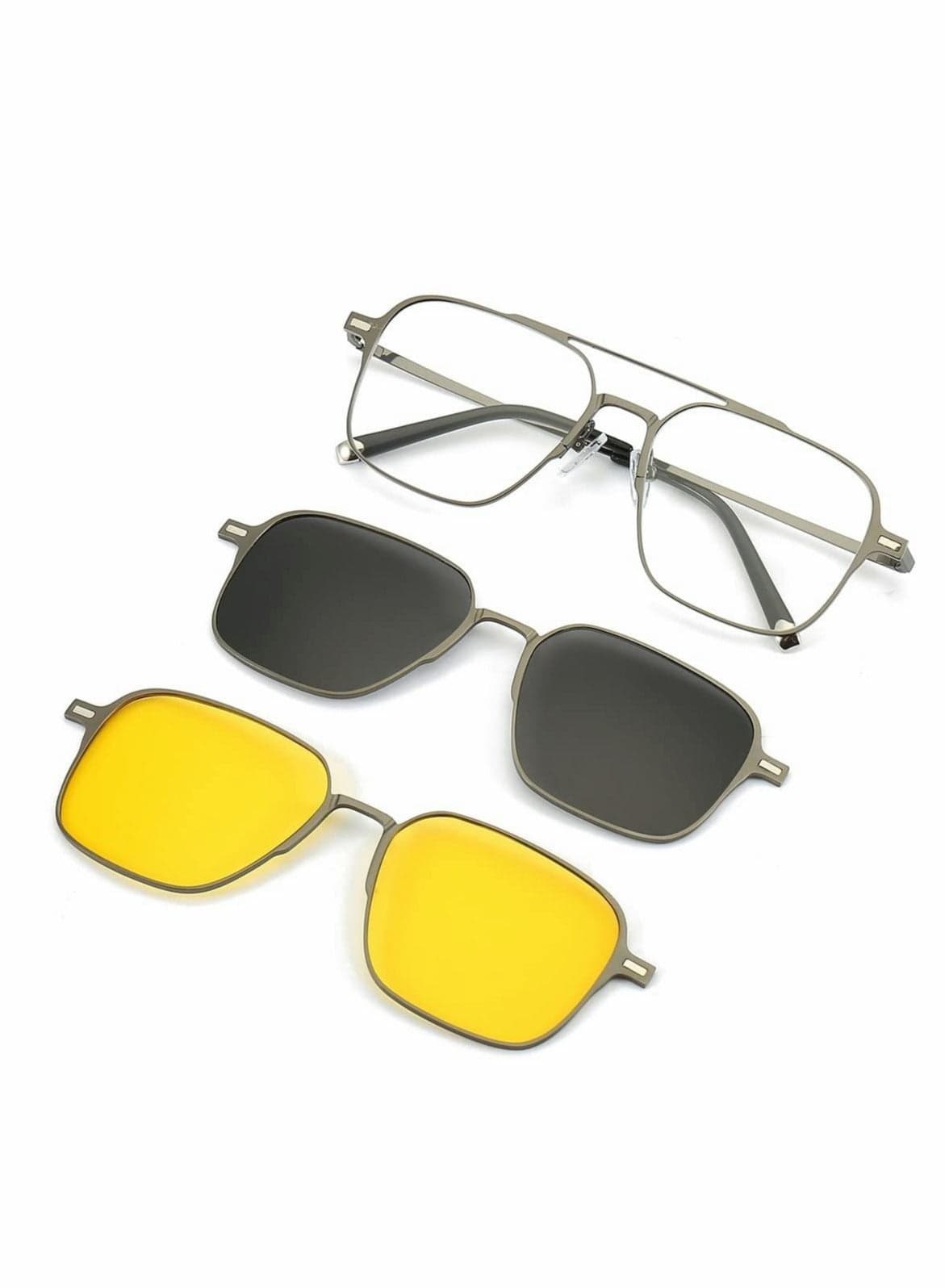 Magnetic Clip on Sunglasses for Men & Women Polarized UV Protection Retro Square Eyeglasses Fit Over Night Driving (3 PCS)
