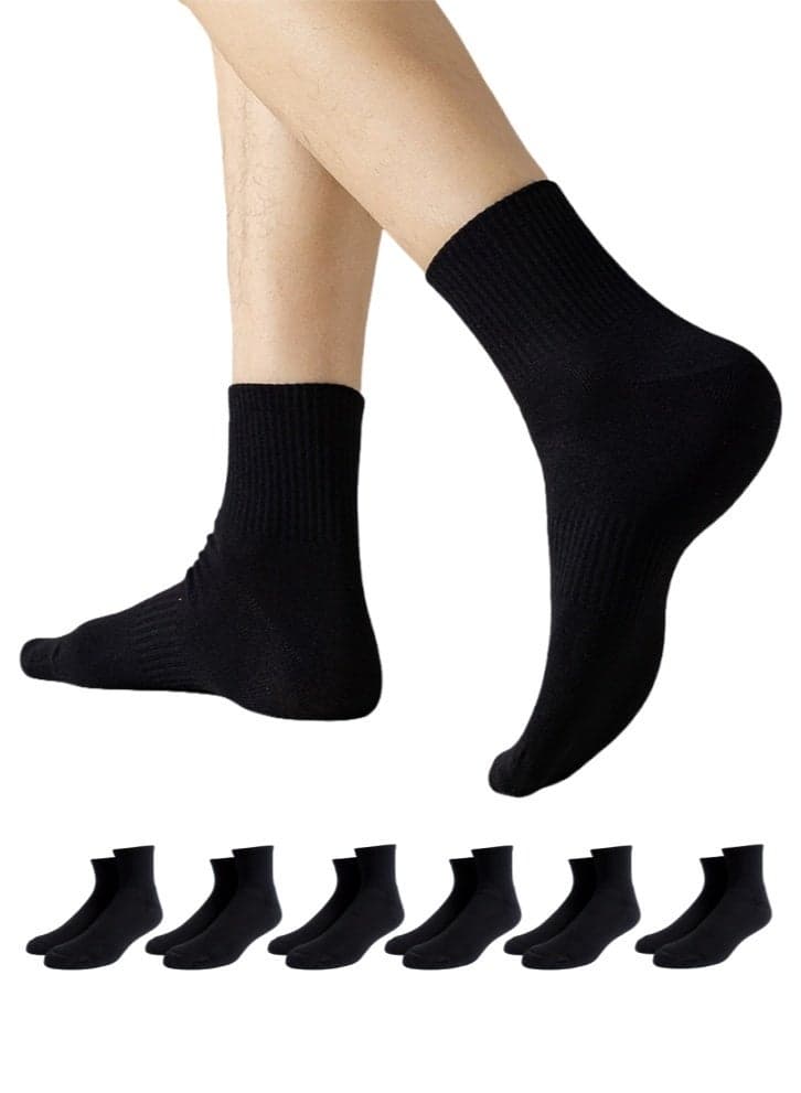 Lullaxx 100% Cotton Thick Mid-Calf Socks 6-Pack,Breathable,Casual Comfortable Athletic,Odour Free Mens Socks For All Season (black)