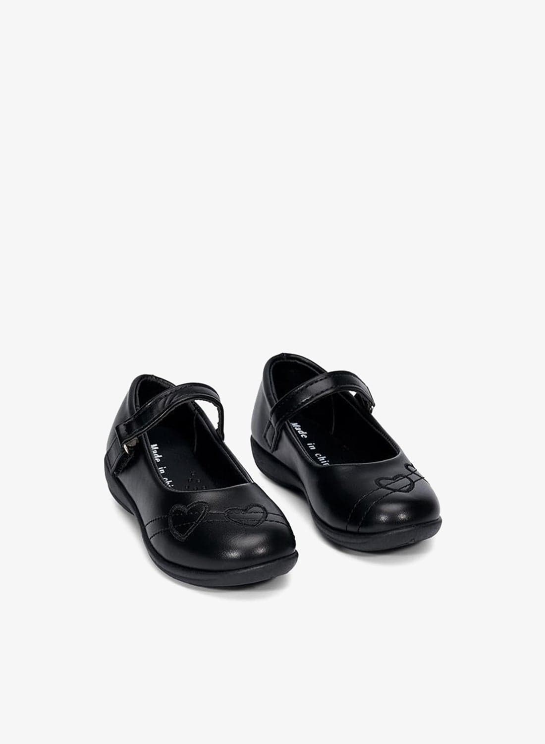 Heart Design Black Mary Janes School Shoes