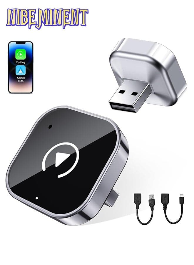 2-in-1 Wireless CarPlay & Android Auto Adapter, Plug & Play CarPlay Dongle Converts Wired to Wireless, Fast Auto-Connect, 2.4G Delay + 5GHz dual chipset for iPhone & Android