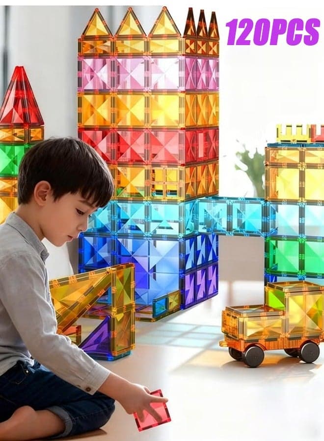120-Piece Magnet Games for Kids,Large High Magnetic Building Blocks, Transparent STEM Educational Construction Toys for 3-Year-Old Children