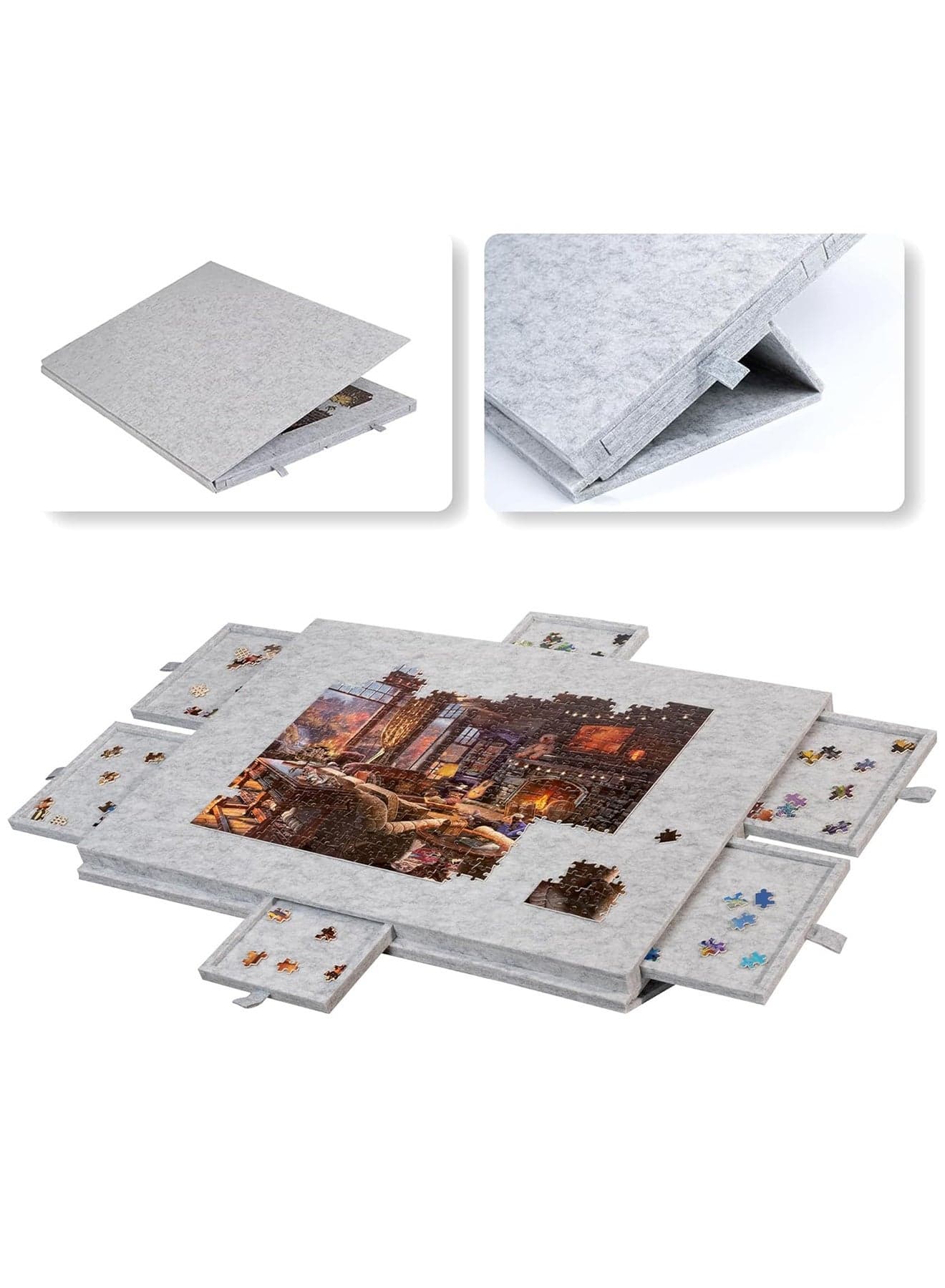 Delehehe Tilting Puzzle Board,Portable Jigsaw Puzzle Table for Up to 1000 Pieces,with 2-in-1 Designed Stand & Cover, Super Lightweight Felt Plateau Storage with 6 Drawers for Adults & Kids