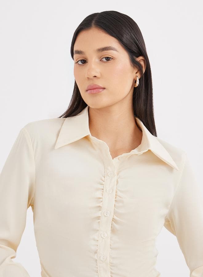 Styli Cream Gathered Shirt with Bell Sleeve