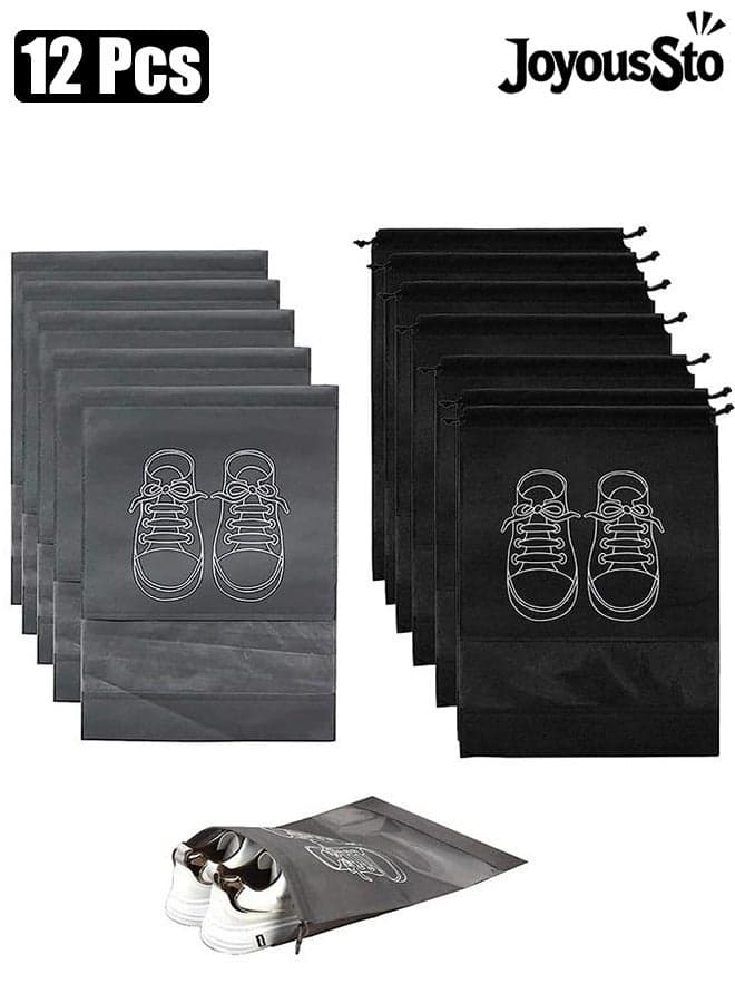 12 Pcs Large Travel Storage Shoe Bag Portable Shoe Bag Dust proof Shoe Organizer Bags for Men and Women Shoes 6 Black 6 Grey
