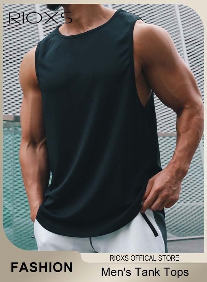 Men's Vest, Athletic Tank Tops for Male, Men's Fit Tank Top, Quick Dry Sleeveless Black Tops, Classic Round Neck Outdoor Vest, Sleeveless Gym Shirt Men, Men Tank Tops Undershirt For Daily/ Training Activities