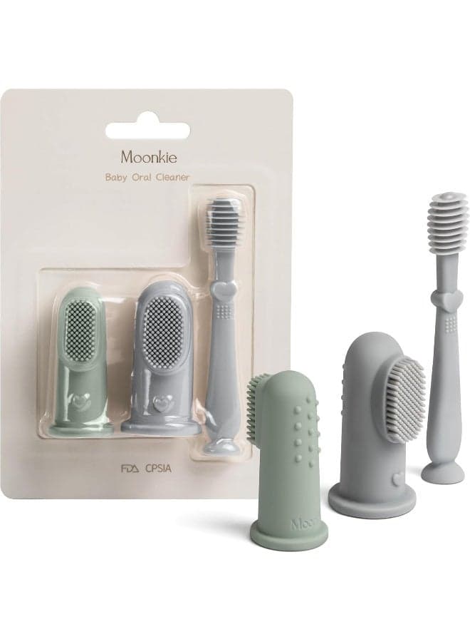 Moonkie Baby Finger Toothbrush Tongue Oral Cleaner Kit for 3 Months +, 3 Pcs (Blue/Mint/Blue)