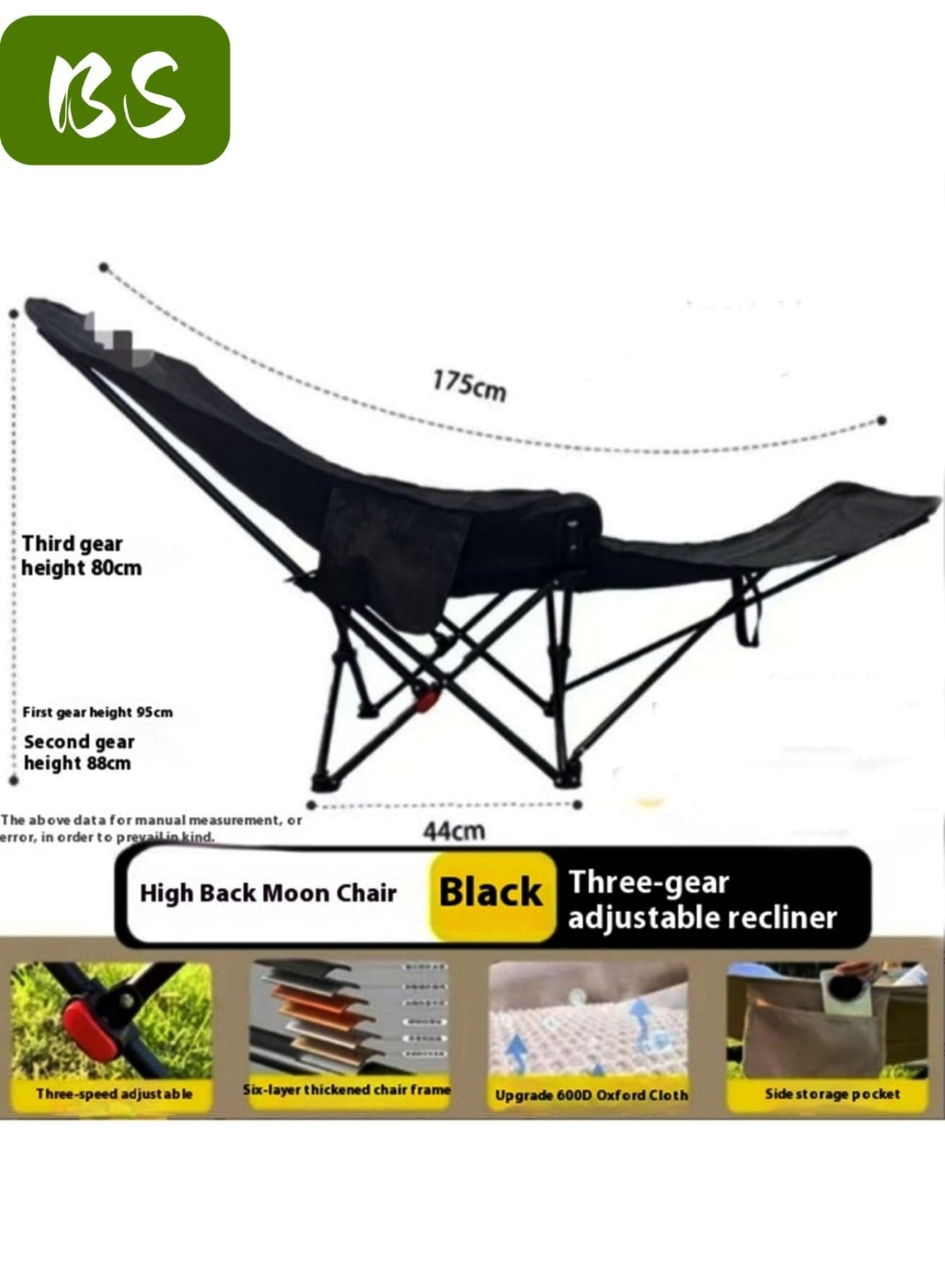 Outdoor portable camping chair | reclining chair | three-position adjustable angle | lightweight folding camping chair, 200 kg load capacity, high-back padded beach chair with armrests and portable carrying case, suitable for camping, traveling, hiking and beach activities.