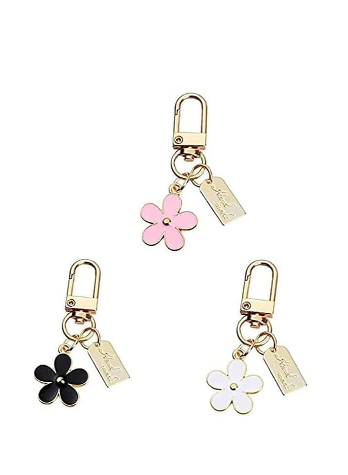 3 Pack Flower Keychains for Women Flower Handbag Charms Enameled Keychain, Cute Accessories for Girl's Backpack, Car Key, Handbag, Purse