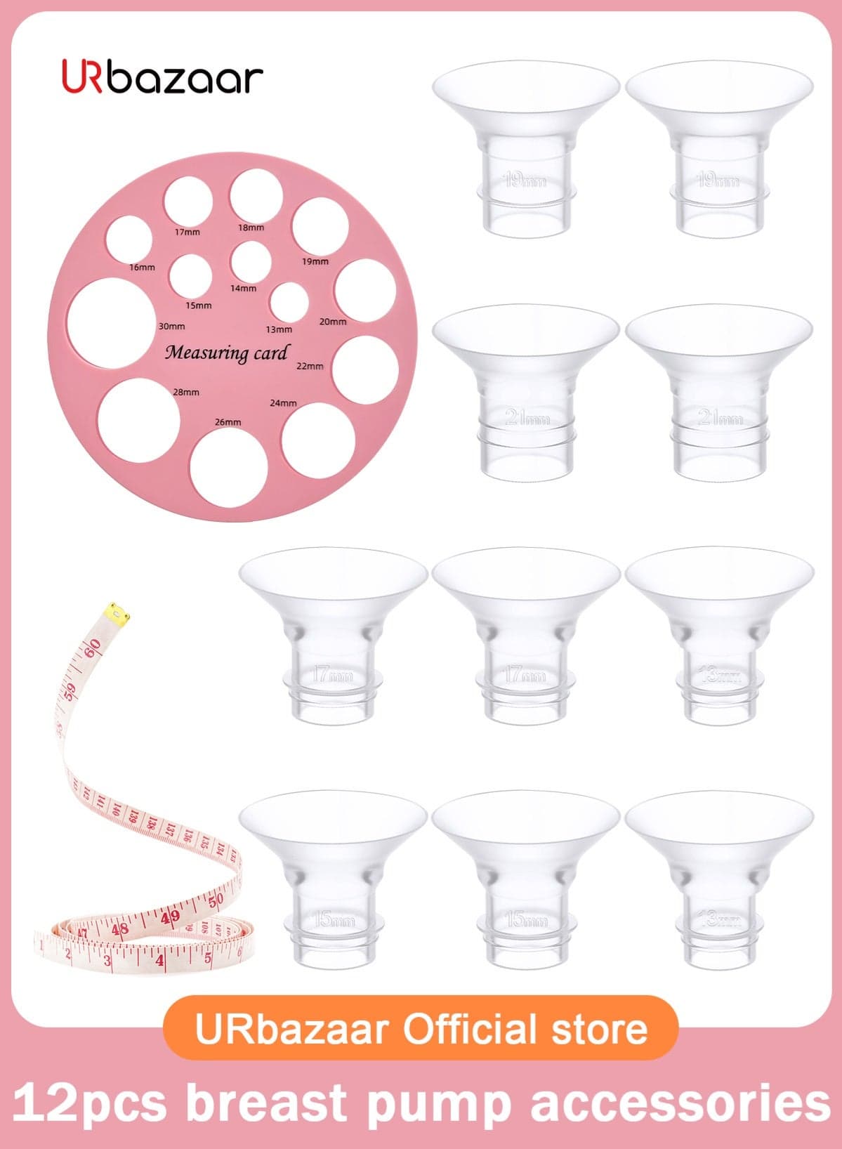 10PCS Flange Sizing kit 13/15/17/19/21mmAnd Ruler, for 24mm Flange/Shield of Most Pumps, BPA-Free Flange Inserts, Compatible with Momcozy/Elvie/Spectra/Bellababy/TSRETE/Nuliie Breast Pumps