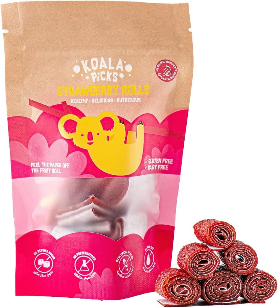 Koala Picks 6pcs Strawberry Fruit Rolls – No Preservatives – Healthy, Natural Snack for Kids Lunch Boxes & Adults – Made with Strawberries, Apples, and Honey - Nutritious Treat for Lunchbox