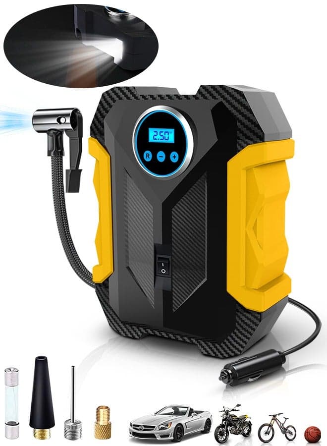 Car Tyre Inflator Portable Air Compressor,12V Fast Tire Inflator with Auto Stop,LED Light and Digital Pressure Gauge - 150 PSI Cycle Air Pump for Car Motorcycle Bicycle Ball Other Inflatables