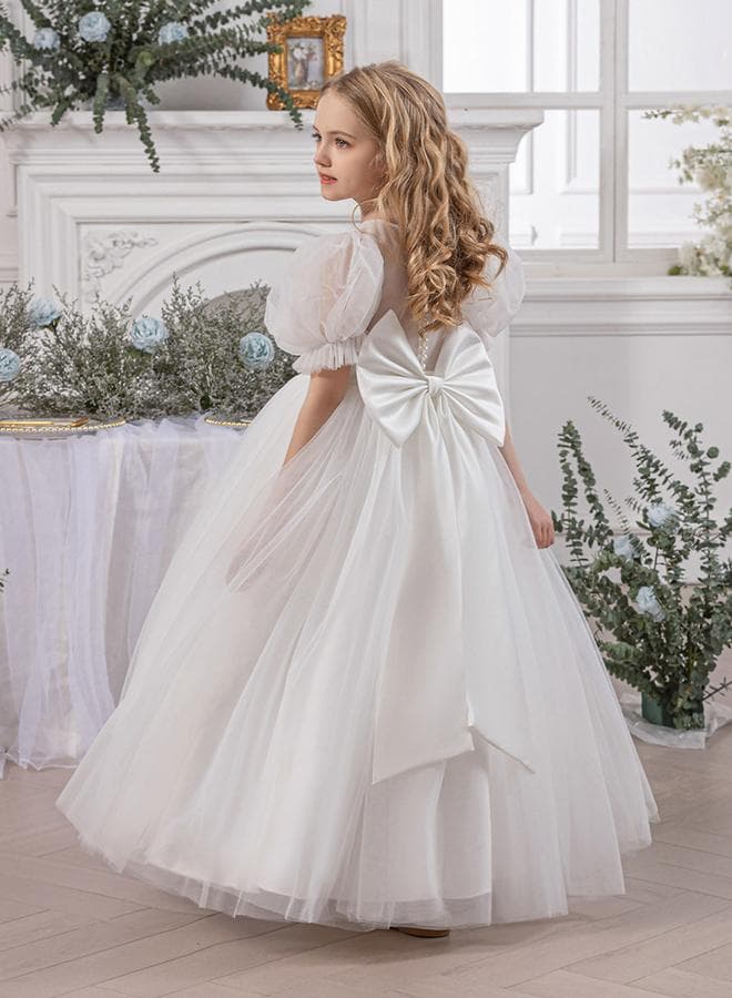 Mesh Bow Detail Puff Sleeve Dress