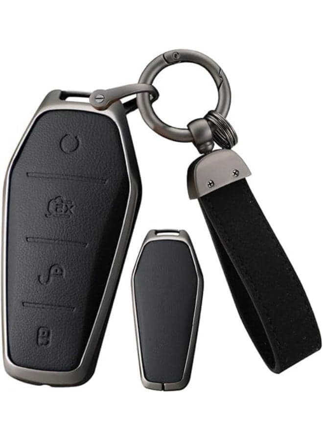 Zinc Alloy Key Fob Cover Fit for BYD Han EV Tang Dmi Qin Plus Song Yuan ATTO 3 Dolphin 2023-2026,Key Case with Keychain ,4 Buttons