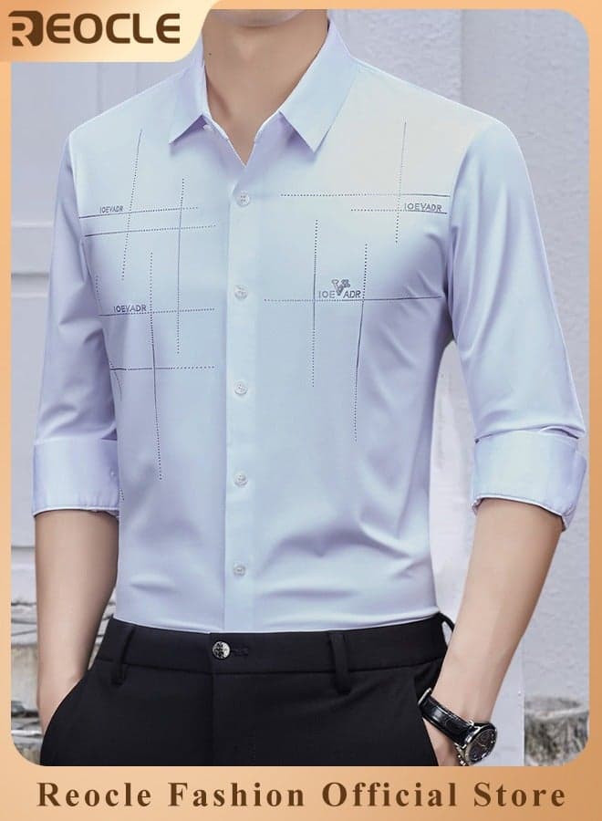 Men's Business Slim Fit Shirt Official Long Sleeve Stretch Dress Shirt Wrinkle-Free Regular Fit Button Down Shirts