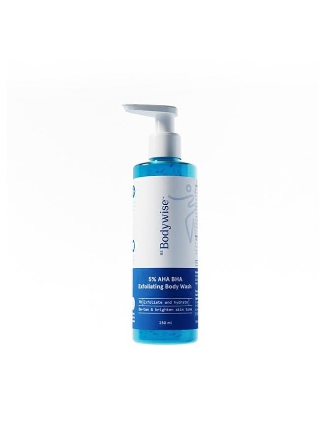 Be Bodywise 5% AHA BHA Exfoliating Body Wash 250ml | For Body Acne, Strawberry Skin, De-Tan | Infused with 3% Lactic Acid, 1% Salicylic Acid, 1% Glycolic Acid | Non-Drying, Paraben Free