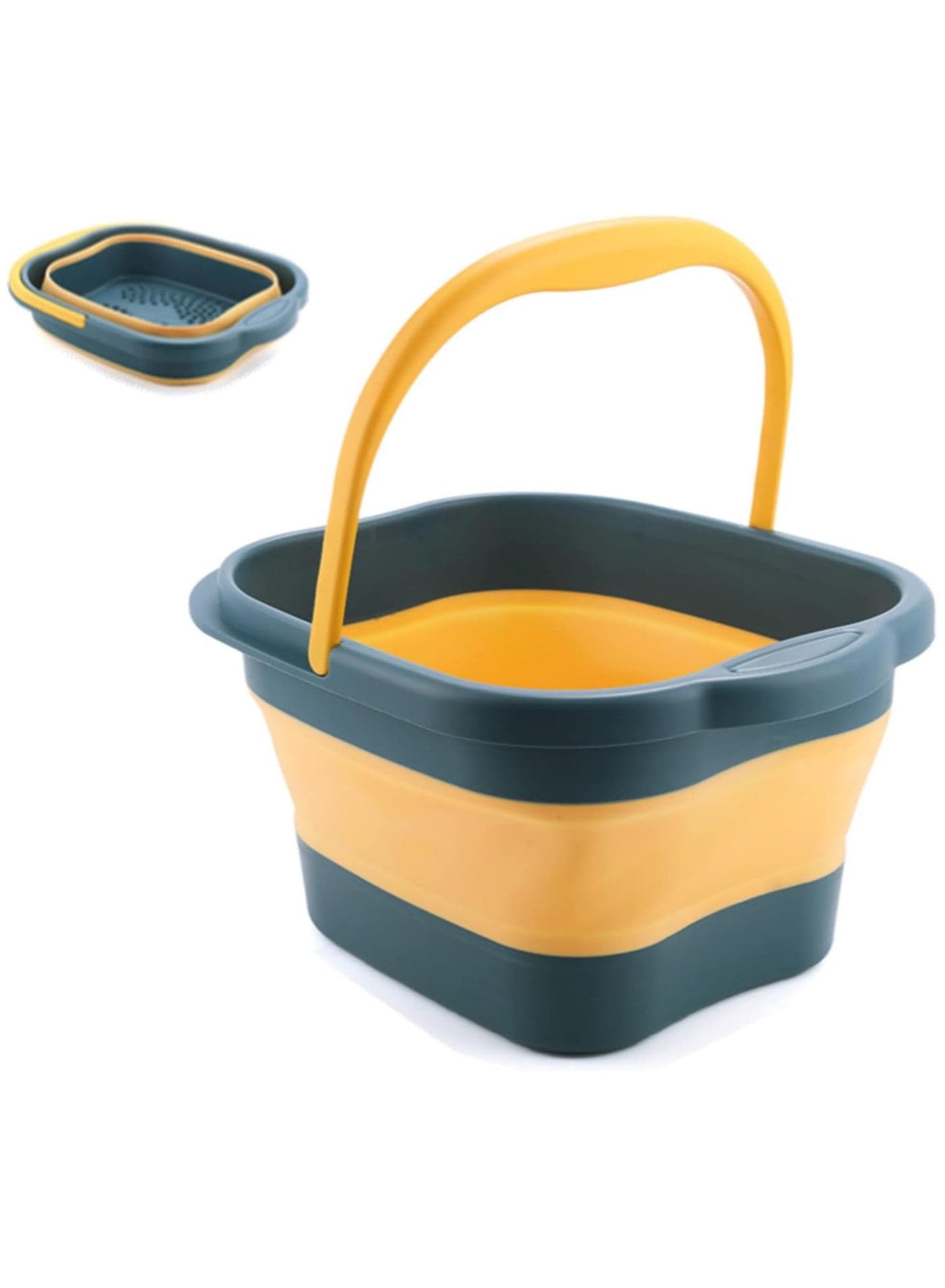 Collapsible Foot Bath – Advanced Foot Soaking Tub with Portable Design and Handle – Foldable Pedicure Foot Spa Bowl – Compact and Lightweight Foot Soak with Acupressure Points, Yellow and Blue