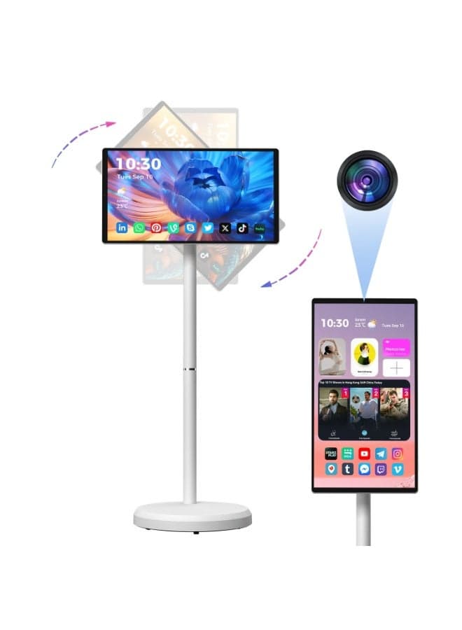 21.5 Inch Smart Portable TV, 1080P Touch Screen Monitor on Rolling Wheels, 8MP Camera, EDLA-Certified, 6GB RAM 128GB Storage, 4-6H Battery, Rotatable Screen with Stand, Wireless Casting
