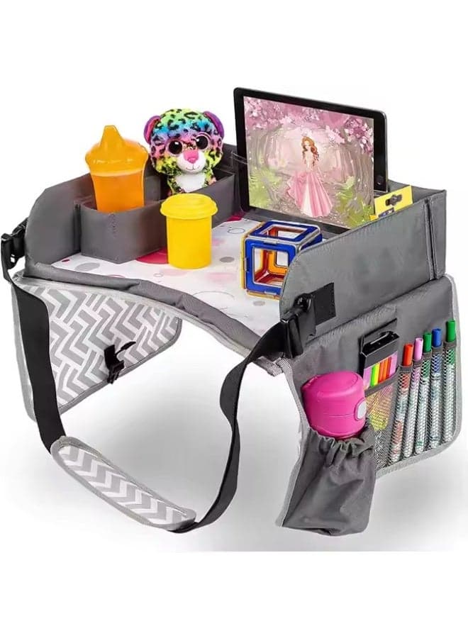Kids Travel Tray,Car Seat Tray for Kids Travel,Carseat Table For Kids Road Trip Activities with Storage Pockets & Dry Erase Board,Sturdy and Durable,for Kids Road Airplane Trip Activity