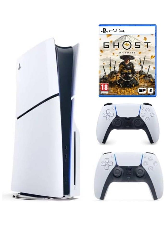 Sony PlayStation 5 Slim Disc Console with Extra Dualsense White Controller and Ghost Of Yotei - International Version