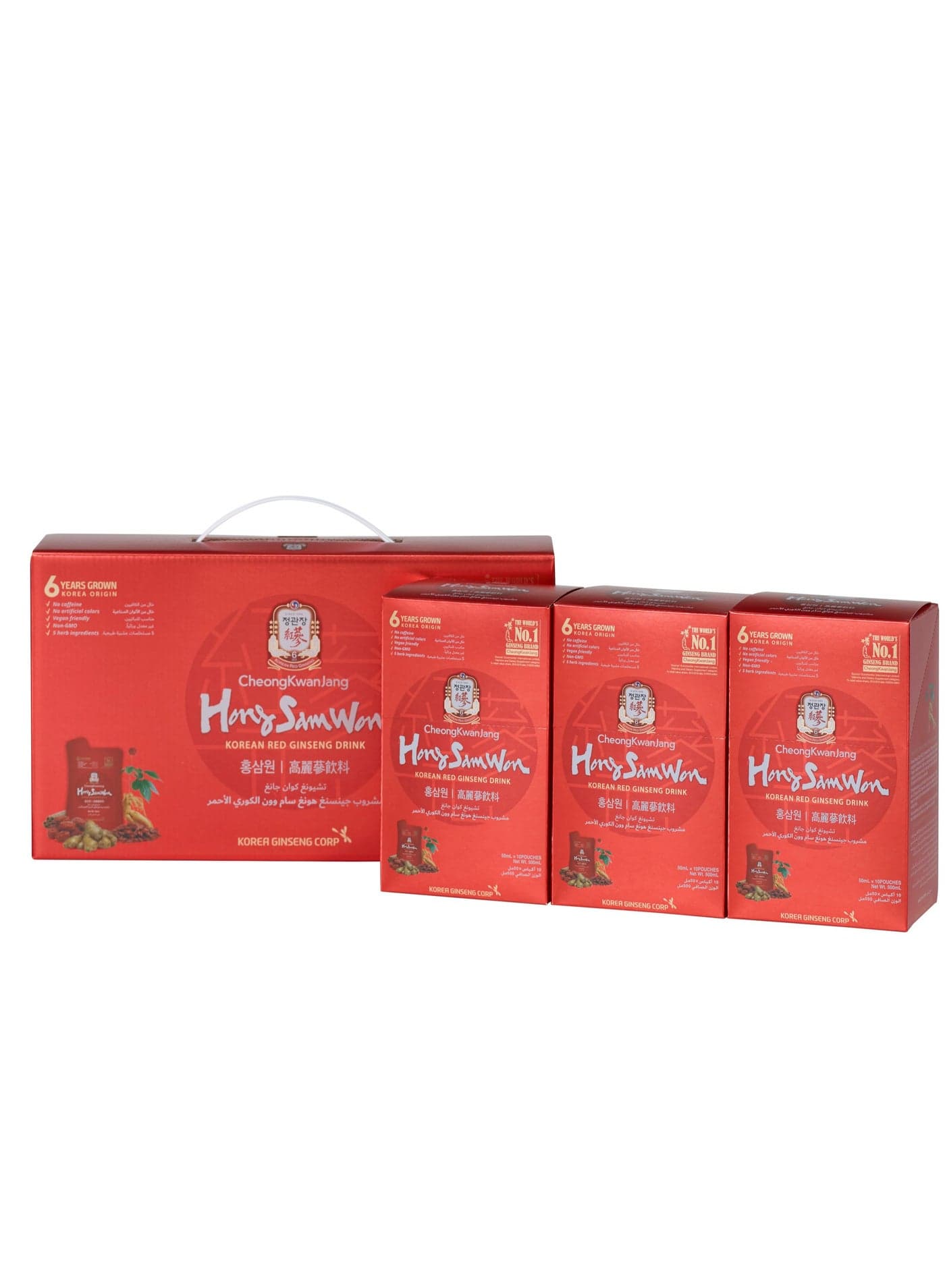 100% Korean Red Ginseng Drink - Caffeine Free (Hong Sam Won) | Set of 3 boxes |10 Pouches per box |