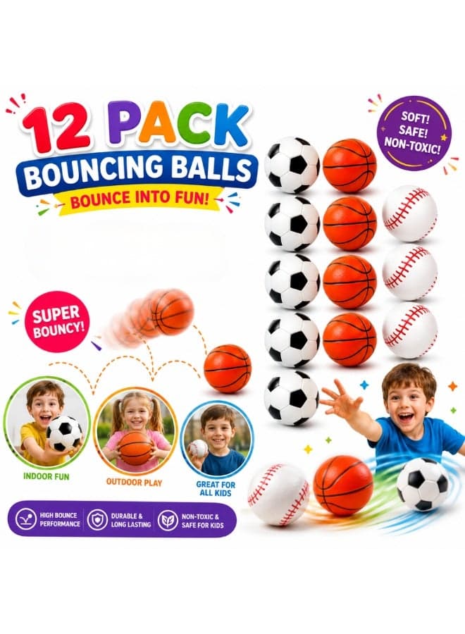 Bouncy Balls for Kids 12 Pcs – Mini Rubber High Bounce Balls Bulk Pack, Colorful Multicolor Balls for Party Favors, Classroom Rewards, Goodie Bag Fillers, Outdoor Indoor Play Toys for Boys Girls"