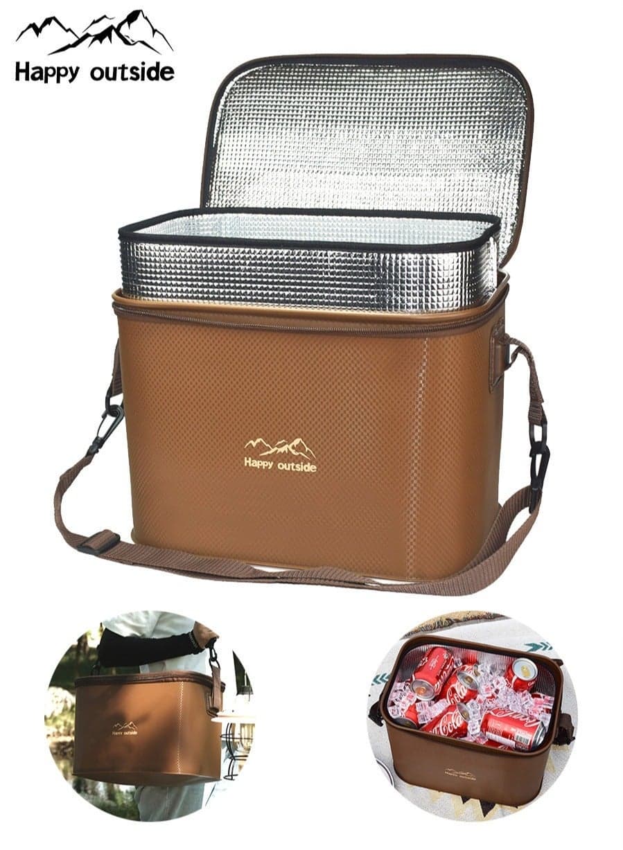 18-20L Thermal Insulated Lunch Bag, Insulated Cooler Shoulder Bag, Medical Cooler Bag, Thickened EVA Food Contact Material (Sand-proof & Dust-proof & Wind-proof & Water-resistant), Large Bento Food Drink Tote Bag for Home&Outdoor Travel Office Work School Beach Gym Picnic Fishing Camping, Adult Kids Men Women, 34X24.5X23cm Foldable (Coffee Deep Brown)