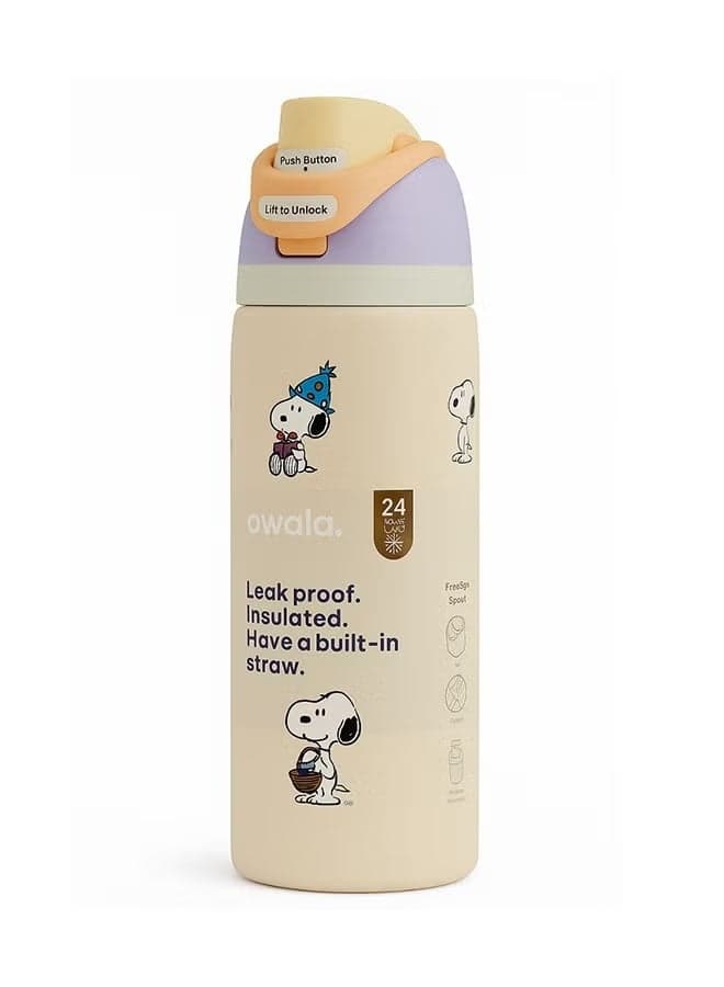 Snoopy x Owala Insulated Water Bottle with Straw | Leak-Proof Stainless Steel Cup for Kids & Adults