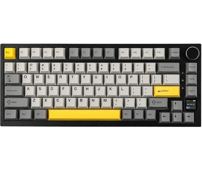 Ajazz AK820 Pro 75% Gasket-mounted Mechanical Keyboard with TFT Screen, 3 Modes(Bluetooth 5.1/2.4G Wireless & Type-C Wired), Sound Dampening Foams (Grey, Ajazz Flying Fish Switch)