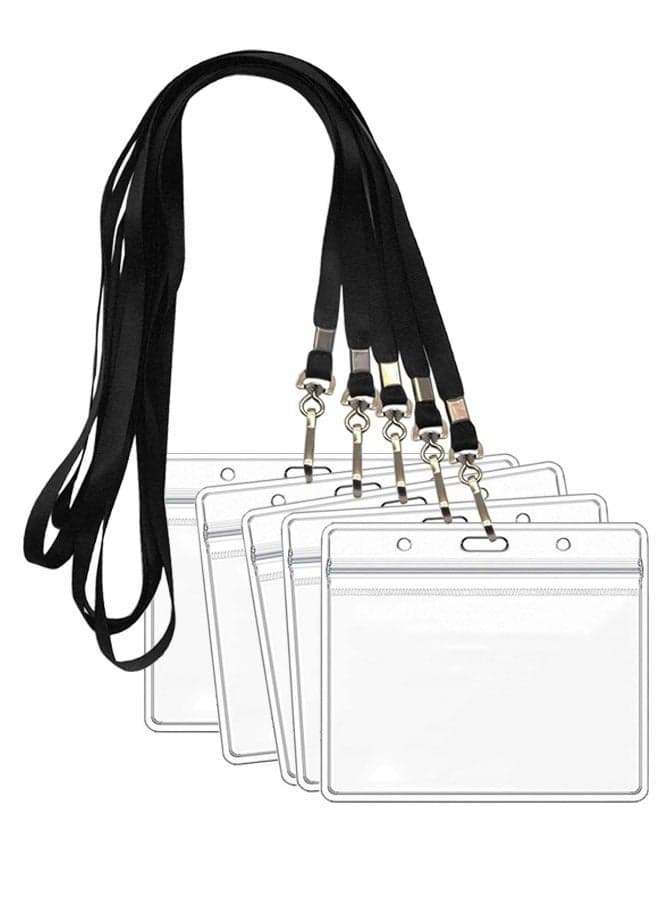 Plastic Name Badge Holders with Lanyard 5pcs Clear Waterproof ID Badge Holder with Clip Lanyard for School Business Office